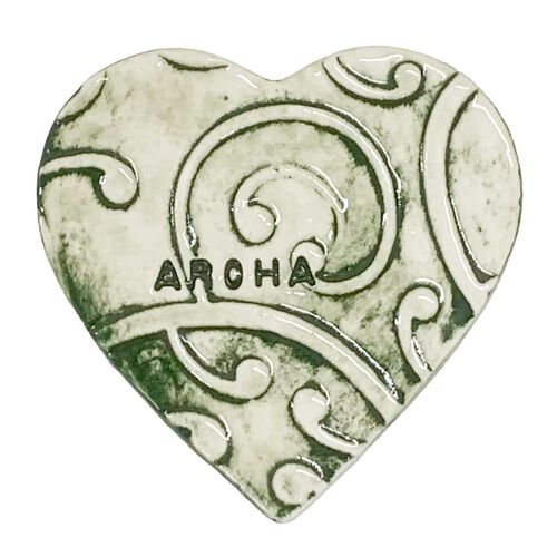 Borrowed Earth Kowhaiwhai Heart Large - Aroha Dark Green